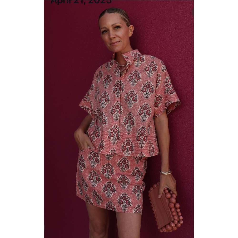 Tuckernuck Scarlet Sonata Trapunto Stitch Sofia Shirt Red Pink Floral Top XL